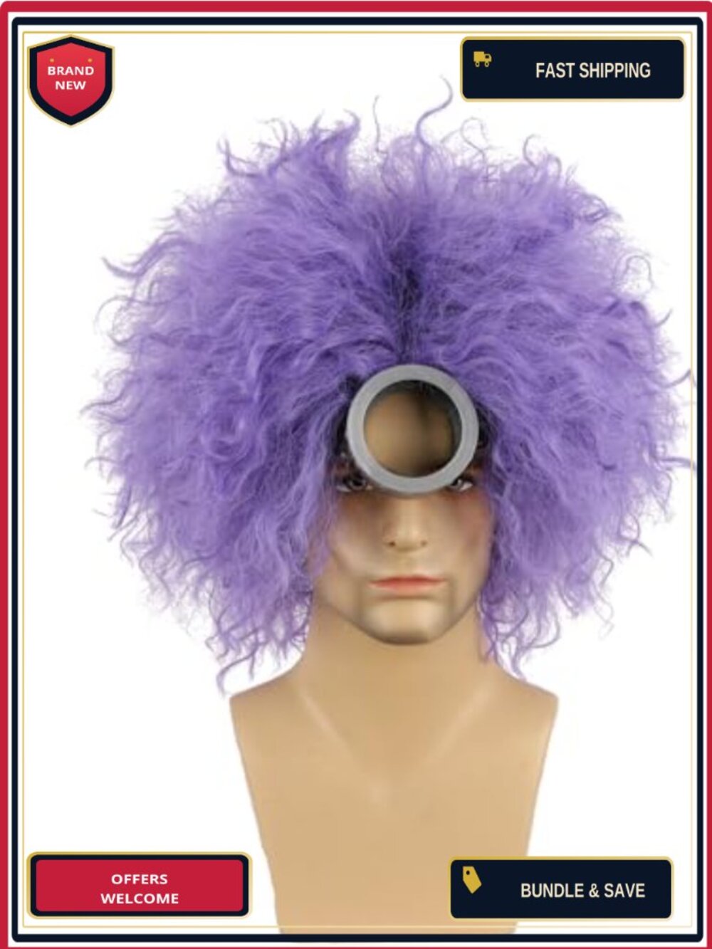 Purple Curly Fluffy Costume Wig with Goggle Halloween Cosplay Wig